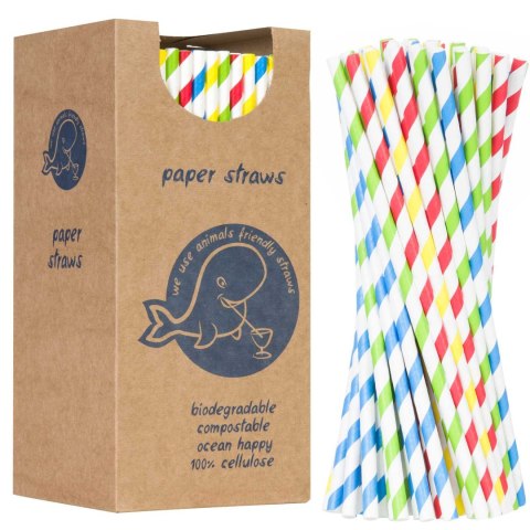 Słomki papierowe BIO ekologiczne PAPER STRAWS 6/205mm - mix 250szt.