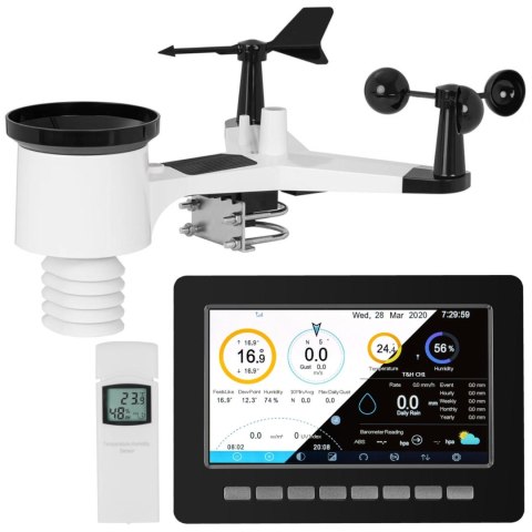 Bezprzewodowa stacja meteorologiczna pogodowa solarna 7w1 LCD WiFi 100m