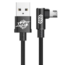 Kabel przewód dwustronny kątowy MVP z bocznym wtykiem microUSB 2m 1.5A czarny