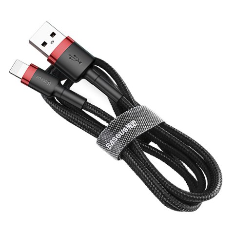 Wytrzymały elastyczny kabel przewód USB Iphone Lightning QC3.0 2.4A 1M czarno-czerwony