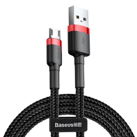 Wytrzymały elastyczny kabel przewód USB microUSB 1.5A 2M czarno-czerwony