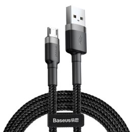 Wytrzymały elastyczny kabel przewód USB microUSB 1.5A 2M czarno-szary