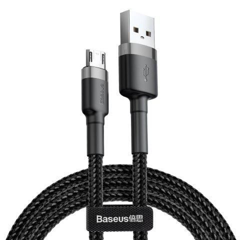 Wytrzymały elastyczny kabel przewód USB microUSB QC3.0 2.4A 1M czarno-szary