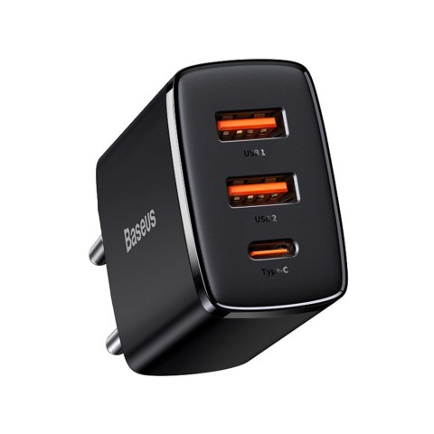 Compact szybka ładowarka sieciowa 2x USB USB-C 30W 3A PD QC czarny