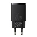 Szybka ładowarka sieciowa Compact USB USB-C 20W 3A PD QC 3.0 czarny