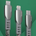 Wytrzymały przewód kabel pleciony USB - micro USB 5A 1m szary