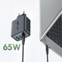 2w1 Ładowarka sieciowa 2x USB-C USB 65W + kabel USB-C czarny