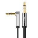 Kabel przewód płaski kątowy audio AUX 3.5mm minijack 0.5m czarny