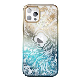 Luksusowe etui iPhone 14 Plus z kryształami Phoenix Series złoto-niebieskie