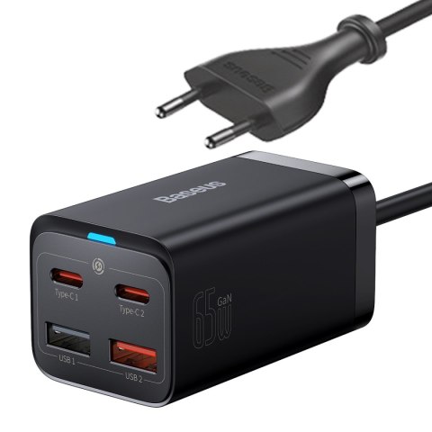 Szybka ładowarka sieciowa GaN3 Pro 2x USB-C / 2x USB 65W PD QC + kabel USB-C 1m czarny