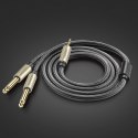 Kabel przewód audio mini jack 3.5 mm - 2 x jack 6.35mm 2m szary