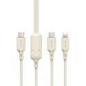 2w1 Kabel przewód wzmacniany SR USB-C - USB-C / Lightning 100W 1.2m beżowy