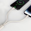 2w1 Kabel przewód wzmacniany SR USB-C - USB-C / Lightning 100W 1.2m beżowy