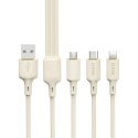 3w1 Kabel przewód wzmacniany SR USB-A - USB-C / Lightning / microUSB 66W 1.2m beżowy