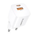 Ładowarka sieciowa PD QC 3.0 100-240V 20W USB-C USB-A biała