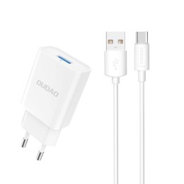 Ładowarka sieciowa USB-A 2.1A 10W z kablem USB-A - USB-C biała