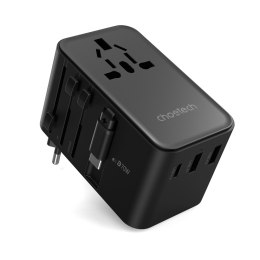 Adapter ładowarka podróżna 70W EU / US / AUS / UK z wbudowanym kablem USB-C - czarny