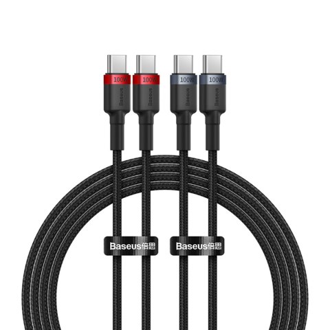 2x Kabel przewód Cafule USB-C - USB-C 100W 1m - czerwono-czarny i czarno-szary