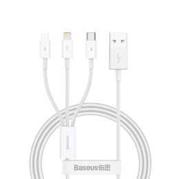 3w1 Kabel przewód Superior Series USB-A - USB-C / Lightning / micro USB 3.5A 1m - biały