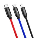 3w1 Kabel przewód USB-A - micro USB / iPhone Lightning / USB-C 3.5A 0.3m - czarny