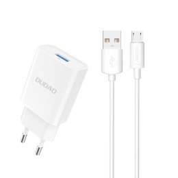 Ładowarka sieciowa USB-A 2.1A + kabel USB-A - microUSB - biała