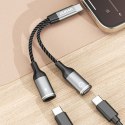 2w1 Adapter przejściówka rozdzielacz USB-C na zasilanie i słuchawki - szary